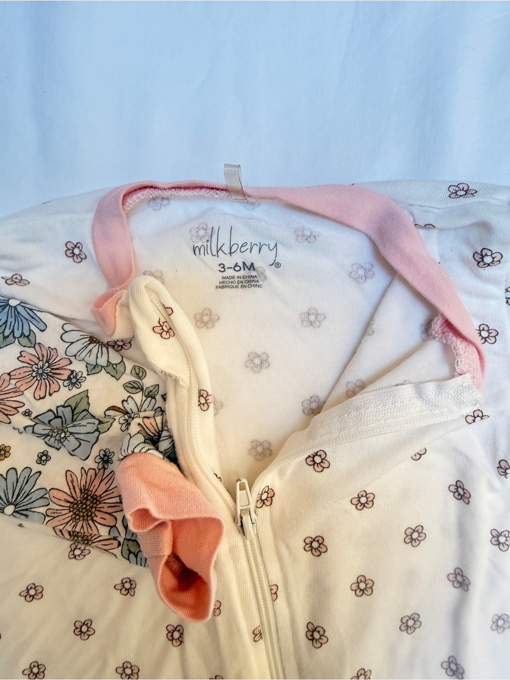 Baby Girl Floral Footed One-Pieces - Pink Trim - Picture 2 of 6